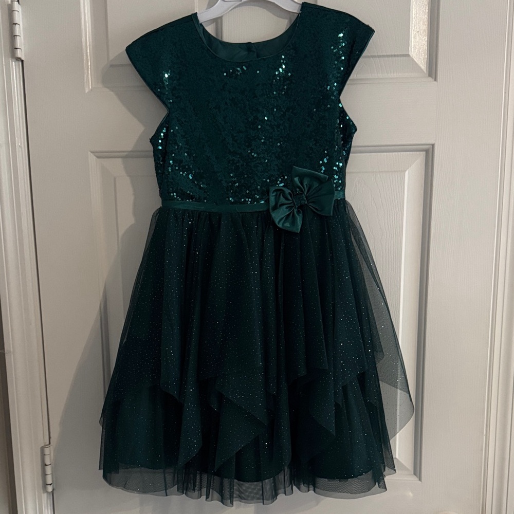 Jona Michelle Emerald Green Sequin Tulle Dress, Girls 10